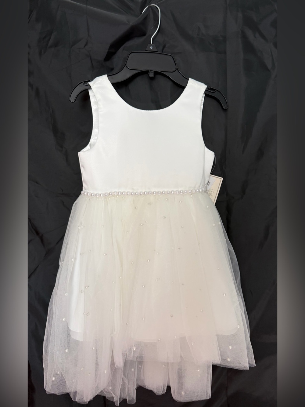 Girls’ Couture Princess White Pearl-Trim Tulle Dress